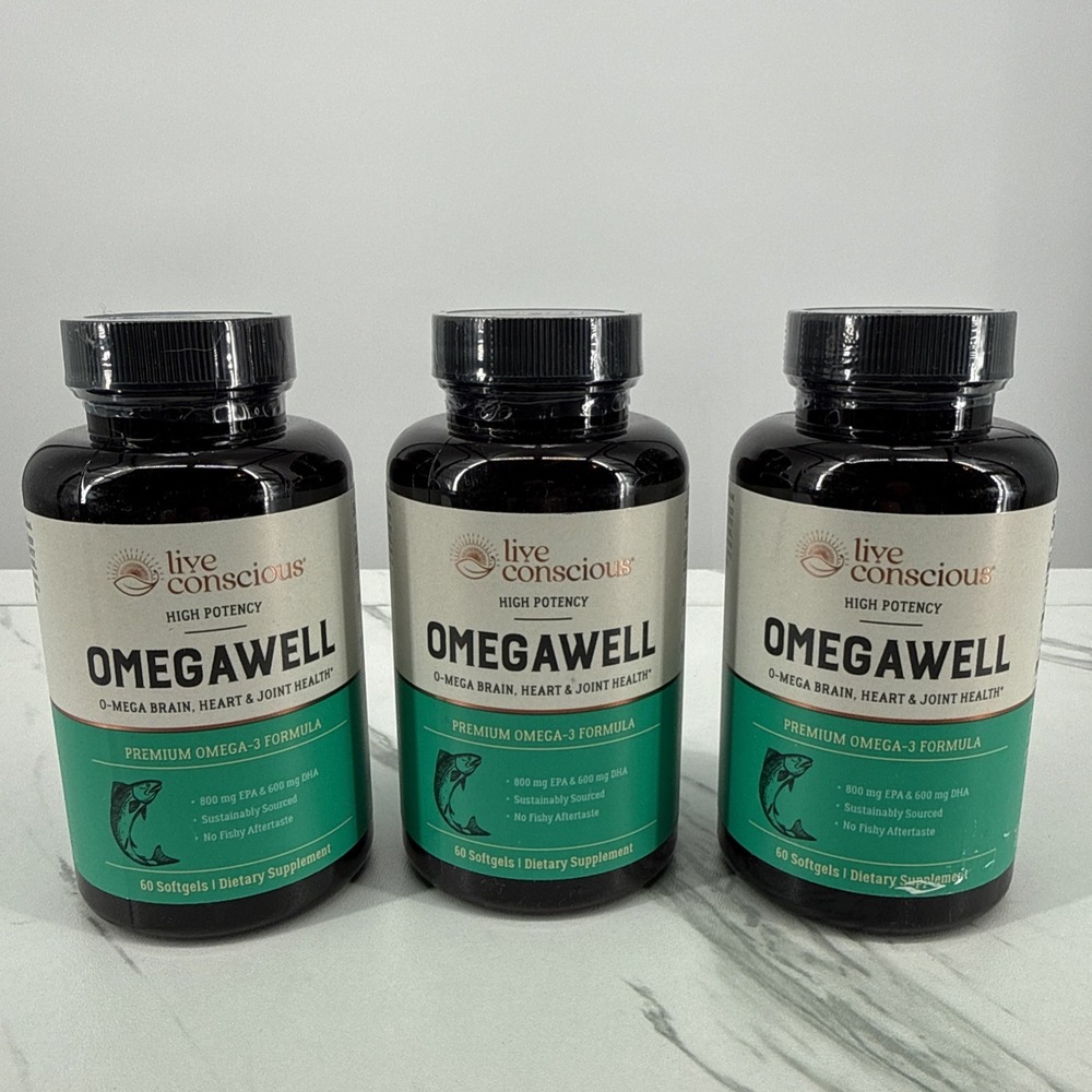 Live Conscious OmegaWell High Potency O-MEGA BRAIN HEART 60 Softgels 05/2027 3pk